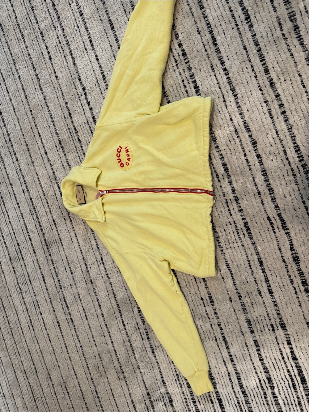 Gucci Yellow Fleece Zip-Up Jacket with Red Logo Trim